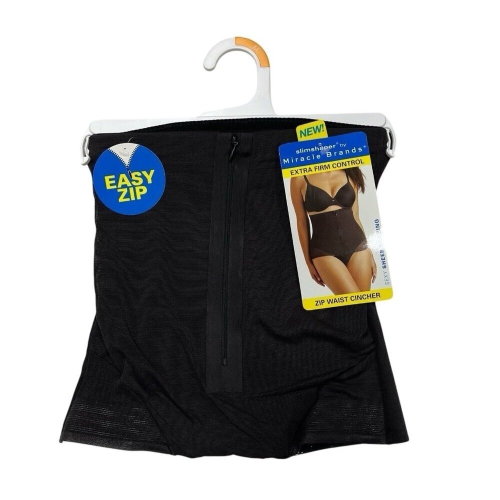 SlimShaper by Miracle Brands Shapewear Womens M Black Waist Cincher‎ Zip Up